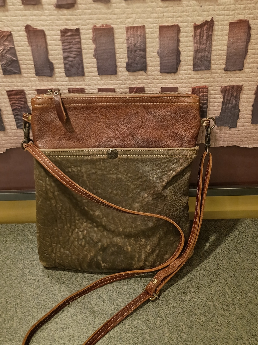 Myra Bag Two-Tone Brown and Olive Green Leather Crossbody